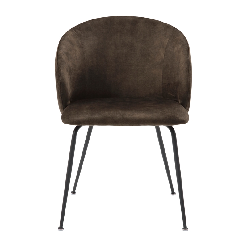 Pemberly Row Curved Back Dining Chair Set of 2 in Brown Velvet Black Metal
