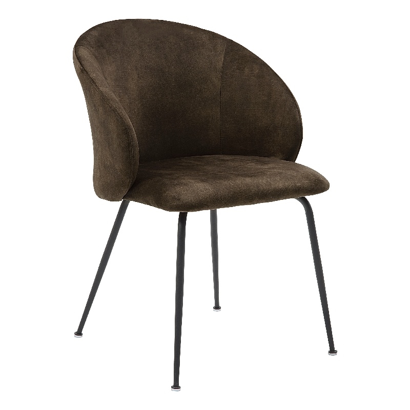 Pemberly Row Curved Back Dining Chair Set of 2 in Brown Velvet Black Metal