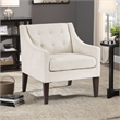 Pemberly Row Button Tufted Accent Armchair in Beige Polyester with Brown Legs