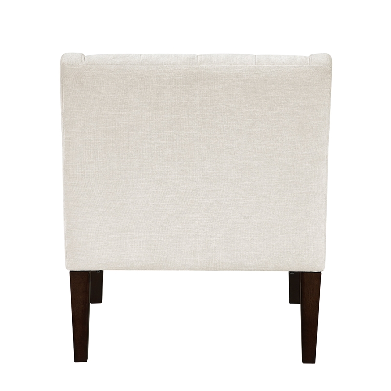Pemberly Row Button Tufted Accent Armchair in Beige Polyester with Brown Legs