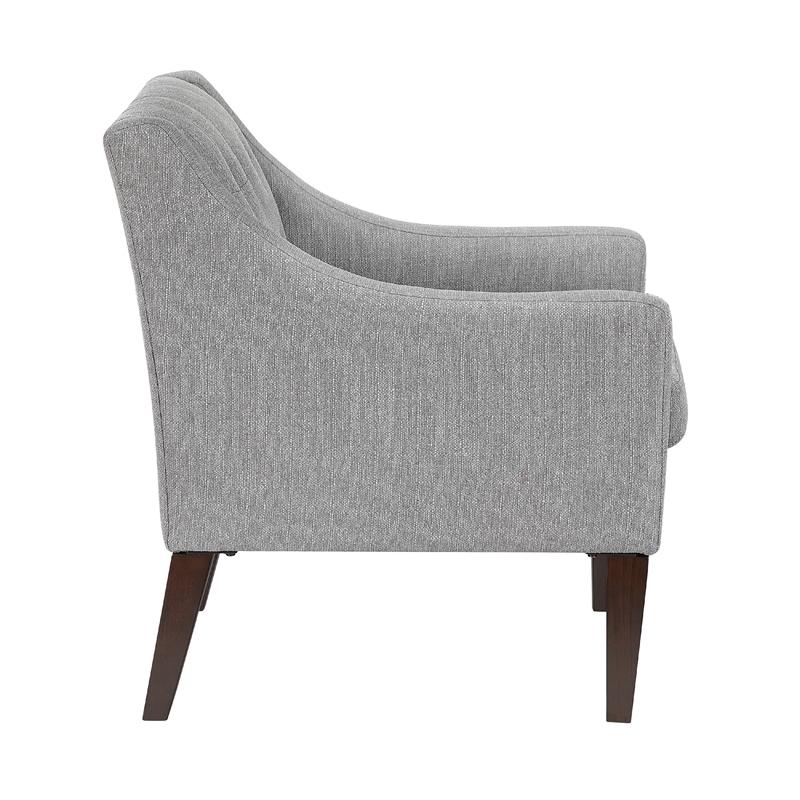 Pemberly Row Button Tufted Accent Armchair in Light Gray Polyester Brown Legs