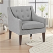 Pemberly Row Button Tufted Accent Armchair in Light Gray Polyester Brown Legs