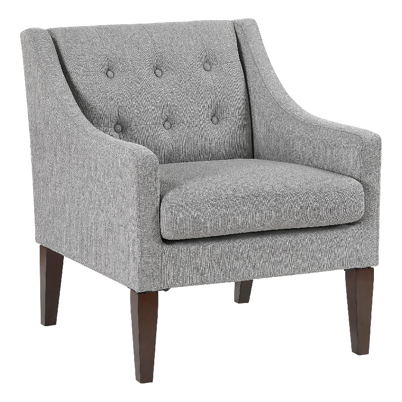 Pemberly Row Button Tufted Accent Armchair in Light Gray Polyester Brown Legs