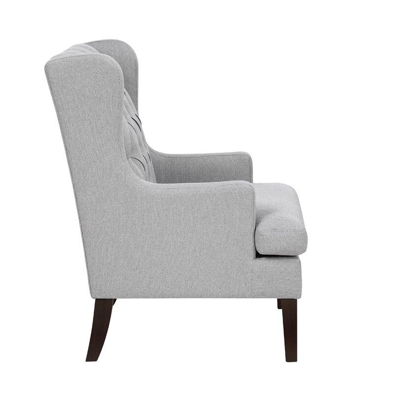 Pemberly Row Button Tufted Accent Wing Armchair in Light Gray Polyester