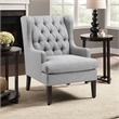 Pemberly Row Button Tufted Accent Wing Armchair in Light Gray Polyester