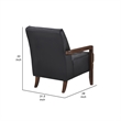 Pemberly Row Button Tufted Accent Armchair in Black Leather Walnut Brown Wood
