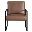 Pemberly Row Accent Armchair in Dark Brown Faux Leather with Black Metal Frame