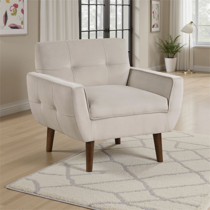 Pemberly Row Accent Armchair in Light Brown Velvet with Tufted Back and Legs