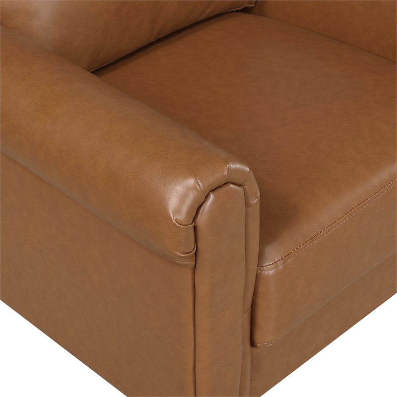 Pemberly Row 79 Inch Sofa with Rolled Arms in Mid Century Brown Faux Leather