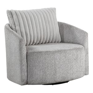 Pemberly Row Swivel Armchair in Gray Chenille with Large Corduroy Back Pillow