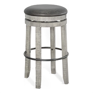 Pemberly Row Swivel Barstool Set of 2 in Gray Faux Leather and Mahogany Wood