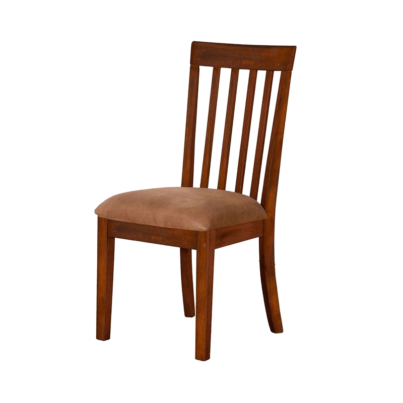 Pemberly Row Dining Side Chair Set of 2 in Slatted Solid Wood Dark Brown