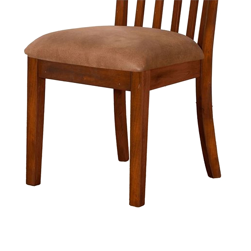 Pemberly Row Dining Side Chair Set of 2 in Slatted Solid Wood Dark Brown