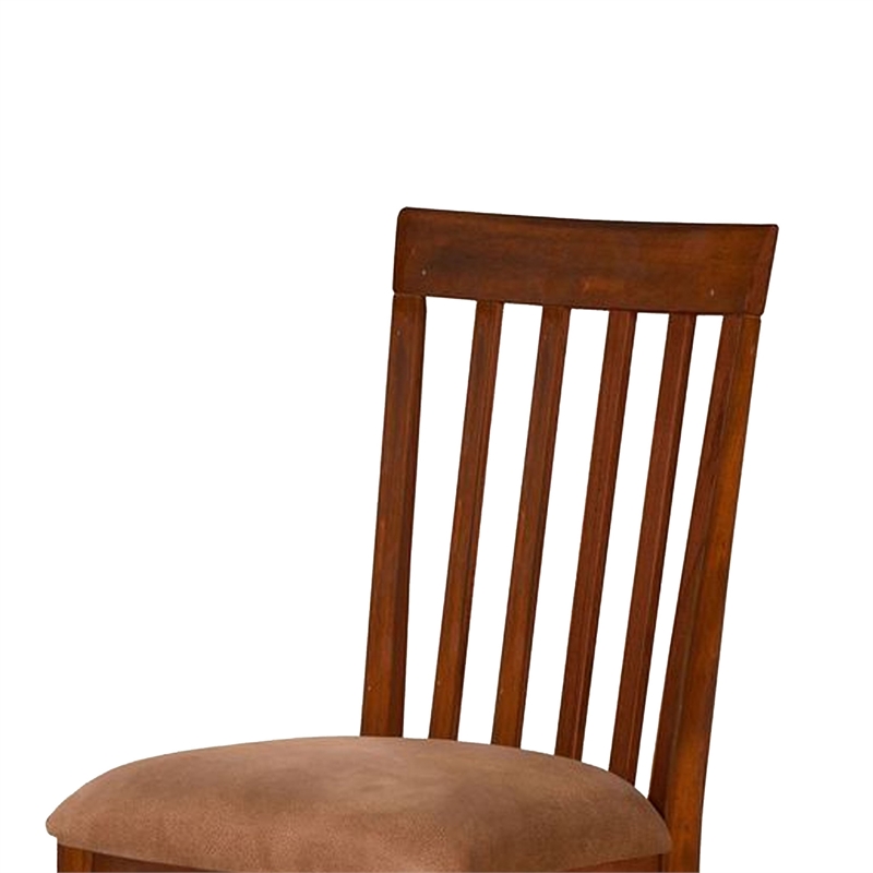 Pemberly Row Dining Side Chair Set of 2 in Slatted Solid Wood Dark Brown