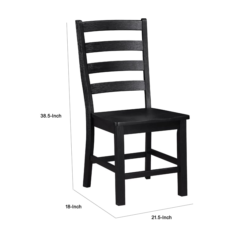 Pemberly Row Side Chair Set of 2 with Ladder Back Farmhouse Style in Black