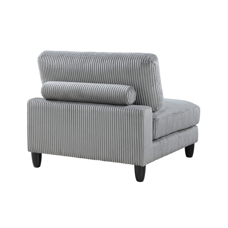 Pemberly Row Modular Armless Chair with Black Solid Wood Legs in Gray Corduroy