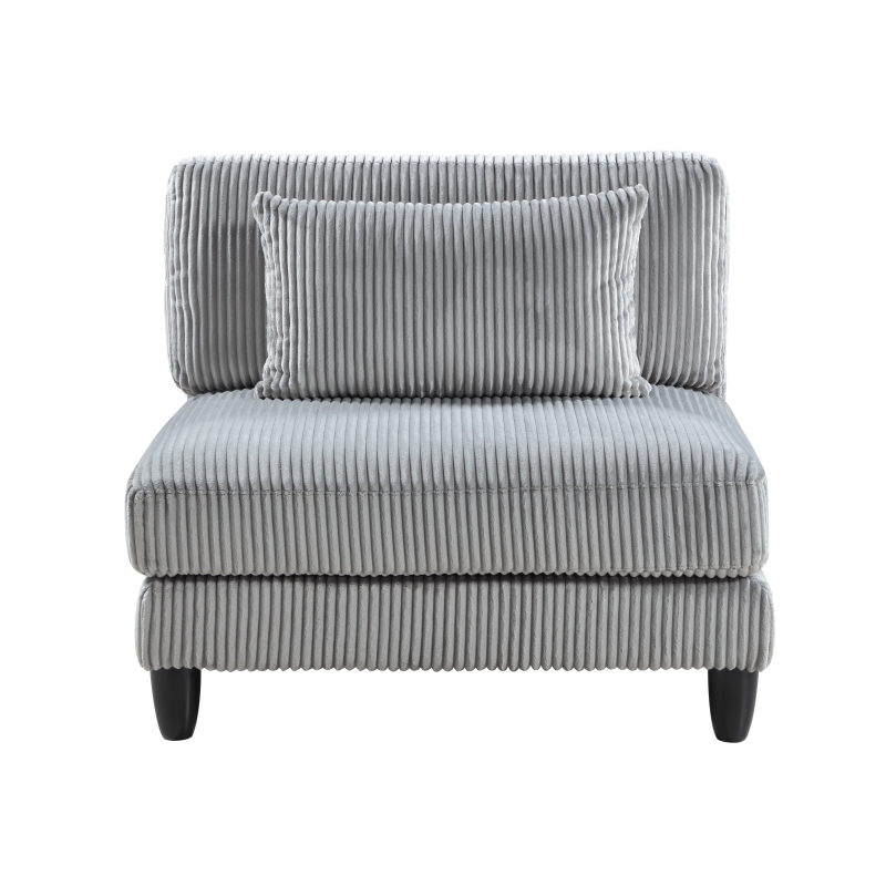 Pemberly Row Modular Armless Chair with Black Solid Wood Legs in Gray Corduroy