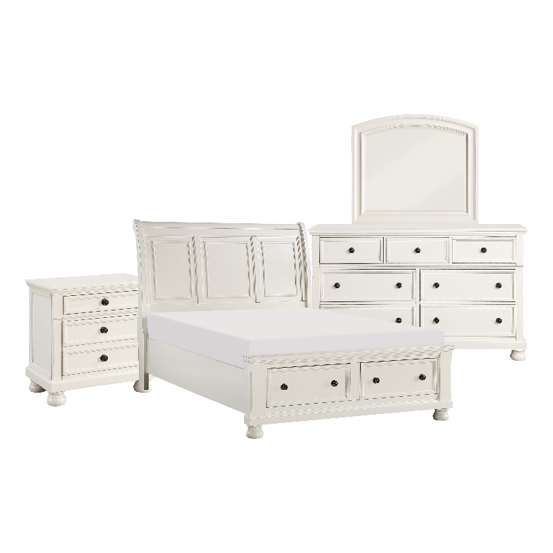 Pemberly Row 4 Piece Queen Size Bedroom Set in White with Bronze Accents
