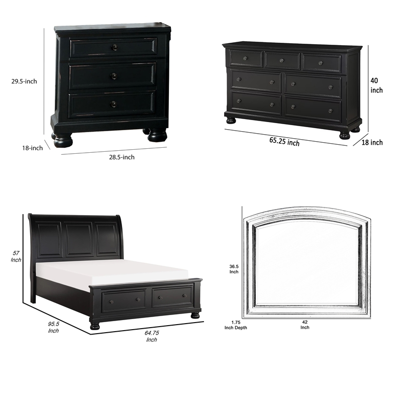 Pemberly Row 4 Piece Queen Size Bedroom Set in Black with Bronze Accents