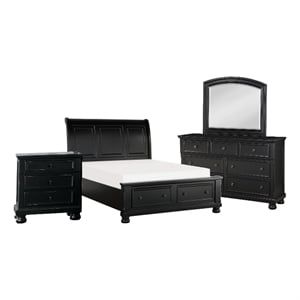 Pemberly Row 4 Piece Queen Size Bedroom Set in Black with Bronze Accents