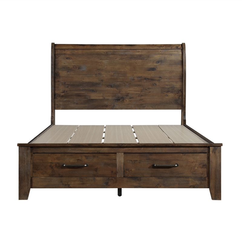 Pemberly Row Queen Size Platform Bed Sleigh with 2 Footboard Storage Drawers