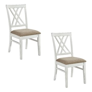 Pemberly Row 19 Inch Side Dining Chairs Set of 2 with X Cross Back in Khaki
