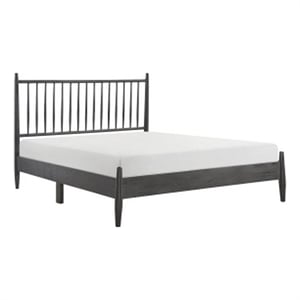Pemberly Row Queen Size Platform Bed with Vertical Slatted Headboard in Gray