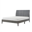 Pemberly Row Platform Bed with Channel Tufted Upholstered Back in Gray Velvet
