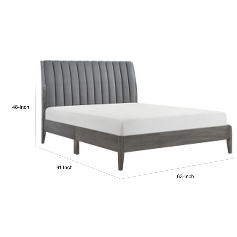 Pemberly Row Platform Bed with Channel Tufted Upholstered Back in Gray Velvet
