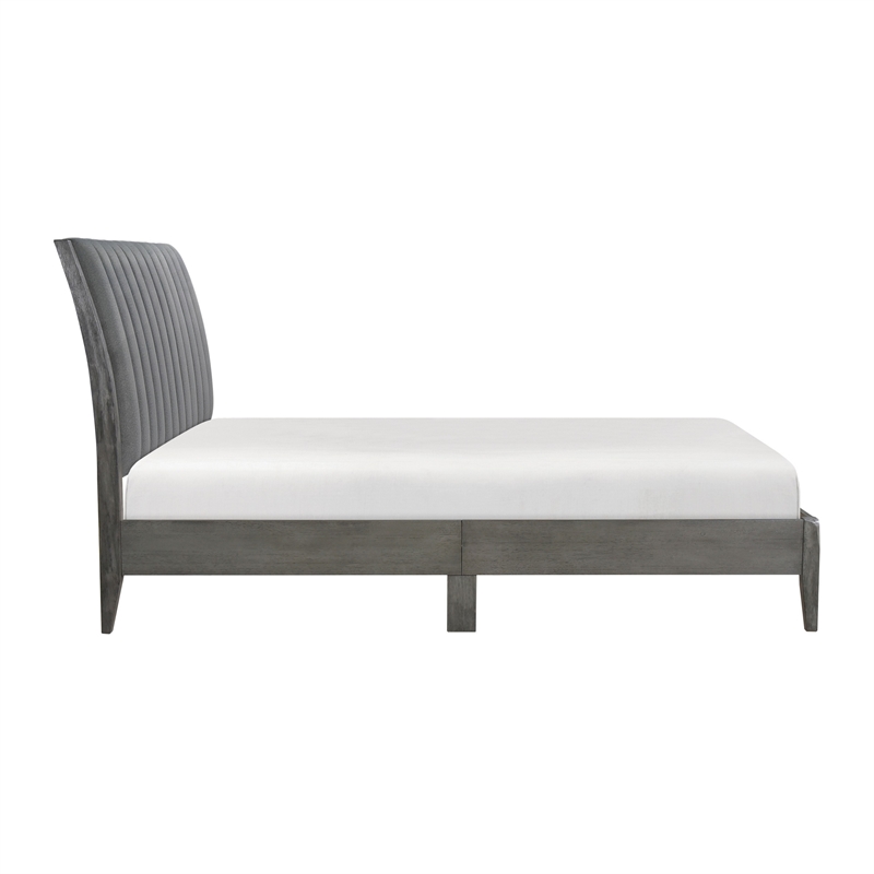 Pemberly Row Platform Bed with Channel Tufted Upholstered Back in Gray Velvet