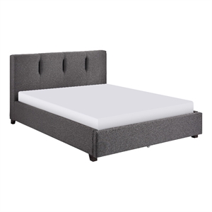 Pemberly Row Queen Platform Bed Tufted in Dark Gray Polyester Upholstery