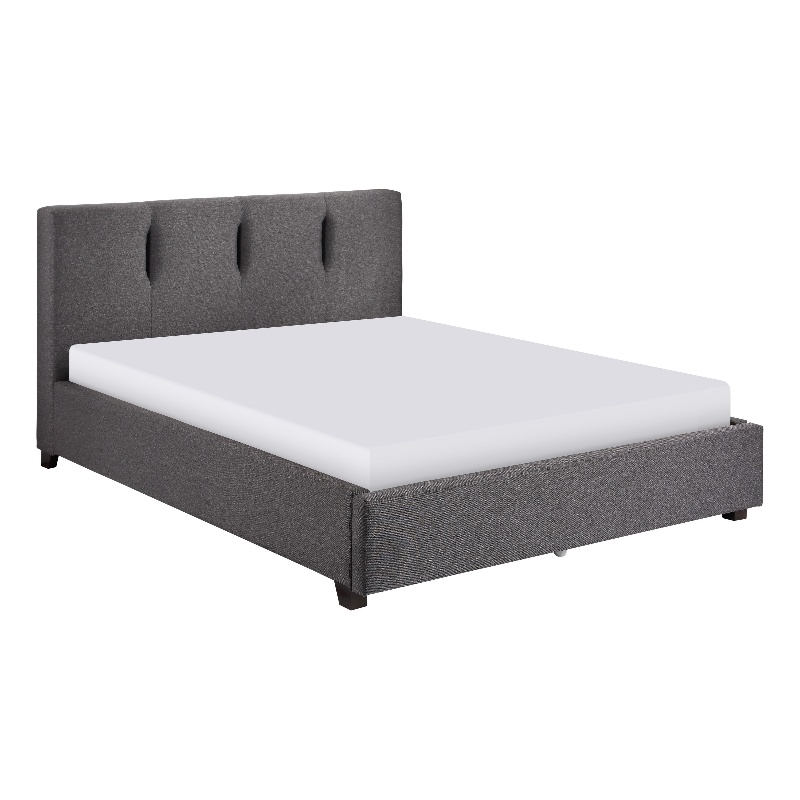 Pemberly Row Queen Platform Bed Tufted in Dark Gray Polyester Upholstery