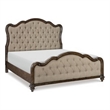 Pemberly Row Queen Bed with Button Tufted Beige Fabric Upholstery in Brown