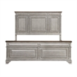 Pemberly Row Queen Size Bed with Rustic Headboard Design in Brown Gray Oak