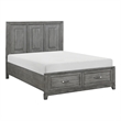Pemberly Row Queen Size Platform Bed with 2 Storage Drawers in Gray Wood