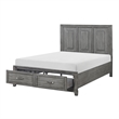 Pemberly Row Queen Size Platform Bed with 2 Storage Drawers in Gray Wood