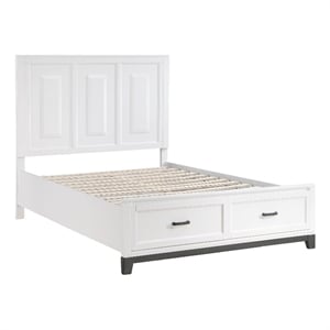 Pemberly Row Queen Size Platform Bed with 2 Storage Drawers in White Wood