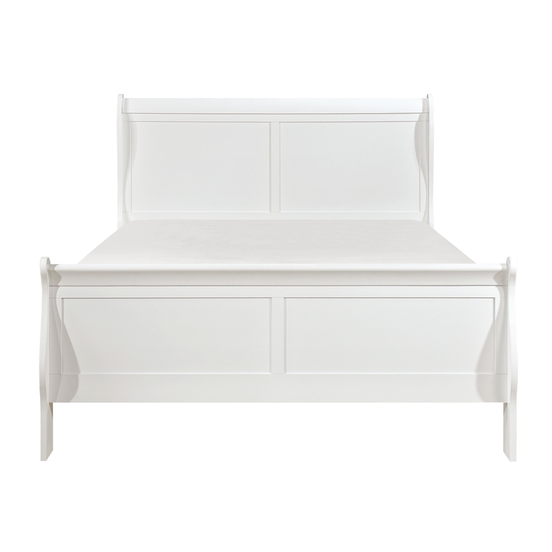 Pemberly Row Full Size Bed with Panel Headboard in White Solid Wood Finish
