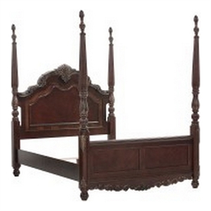 Pemberly Row Queen Size Poster Bed with Shell Motifs and Burl Inlays Brown