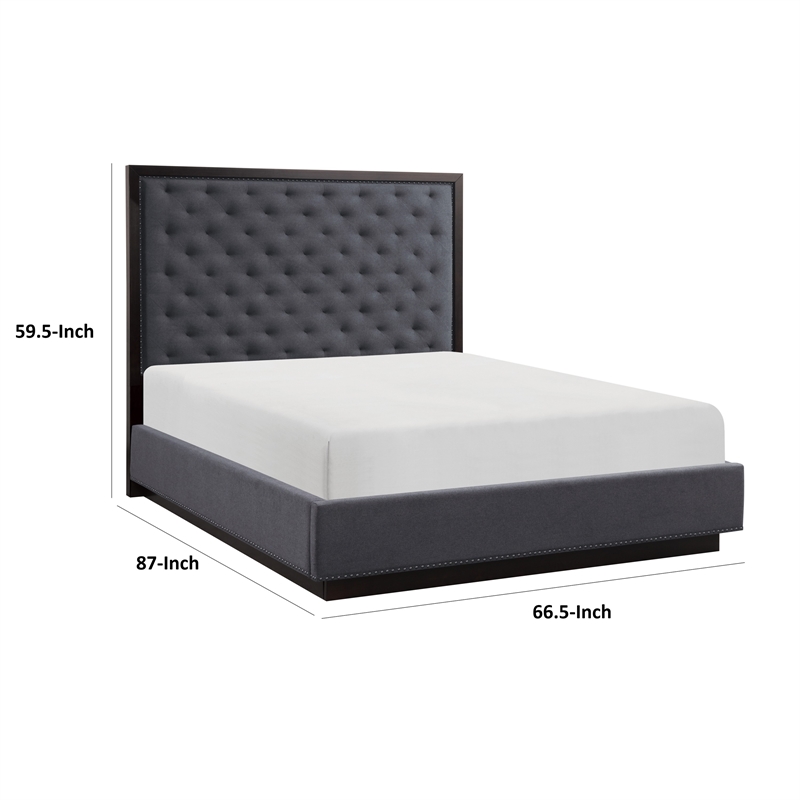Pemberly Row Queen Size Bed with Button Tufted Headboard in Gray Ash Veneer