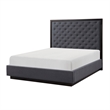 Pemberly Row Queen Size Bed with Button Tufted Headboard in Gray Ash Veneer