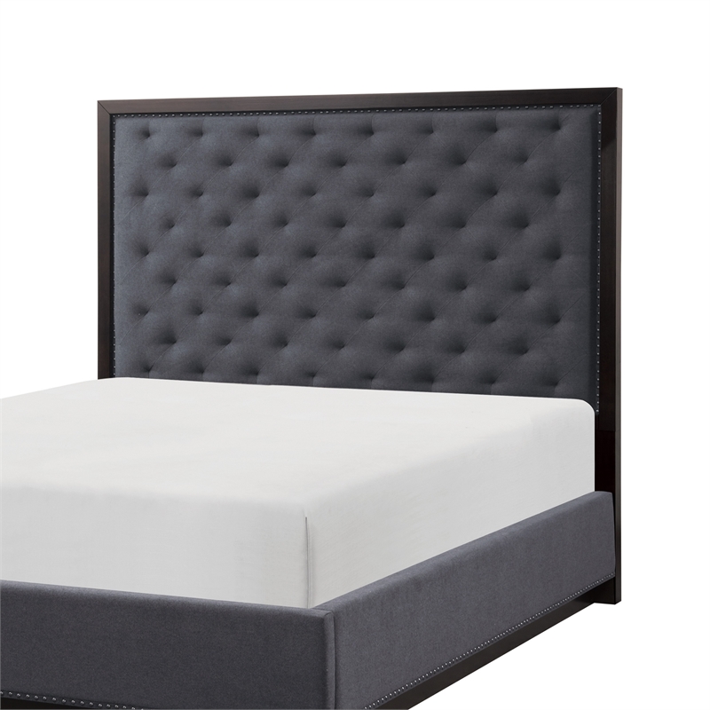 Pemberly Row Queen Size Bed with Button Tufted Headboard in Gray Ash Veneer