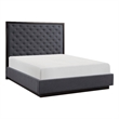 Pemberly Row Queen Size Bed with Button Tufted Headboard in Gray Ash Veneer