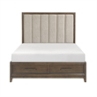 Pemberly Row Queen Platform Bed Chenille Channel Tufted Upholstery Walnut