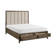 Pemberly Row Queen Platform Bed Chenille Channel Tufted Upholstery Walnut