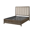 Pemberly Row Queen Platform Bed Chenille Channel Tufted Upholstery Walnut