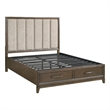 Pemberly Row Queen Platform Bed Chenille Channel Tufted Upholstery Walnut