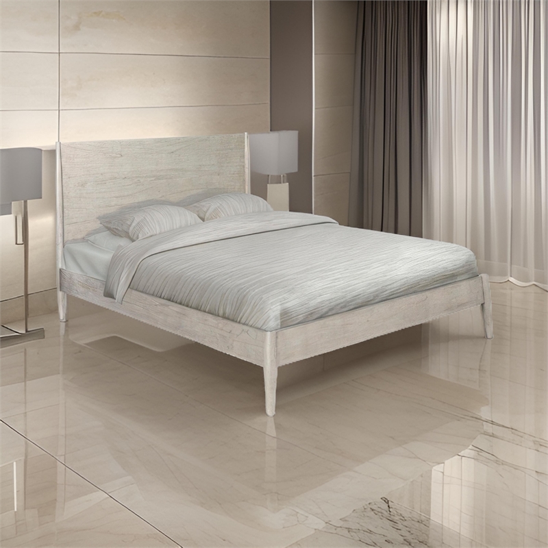 Pemberly Row King Size Platform Bed Low Profile Panel Headboard in Gray