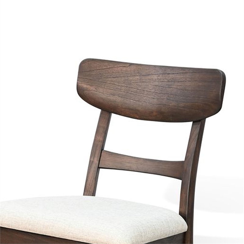 Pemberly Row Dining Chair Set of 2 Curved Back Beige Seat in Dark Brown