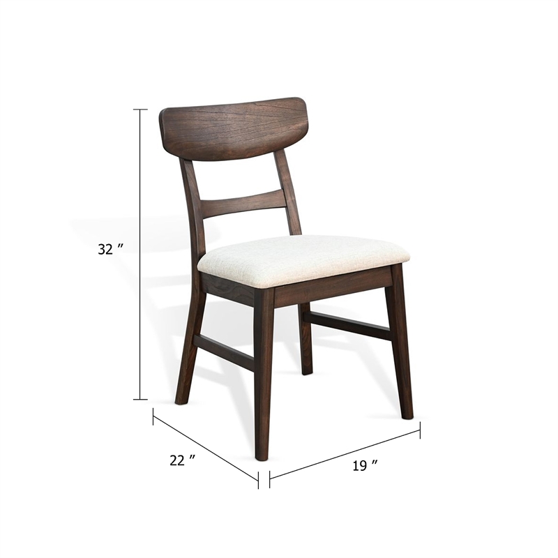 Pemberly Row Dining Chair Set of 2 Curved Back Beige Seat in Dark Brown